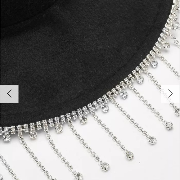 BLACK RHINESTONE TASSEL TRIM COWBOY HAT - Picture 2 of 3